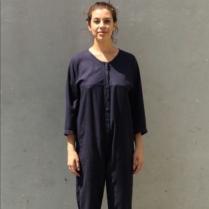Ethical 100% silk noil (raw silk) blue jumpsuit